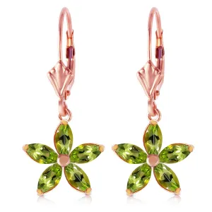 14K Solid Rose Gold Leverback Earrings w/ Natural Peridot