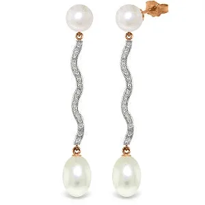 14K Solid Rose Gold Natural Diamond & Pearl Earrings