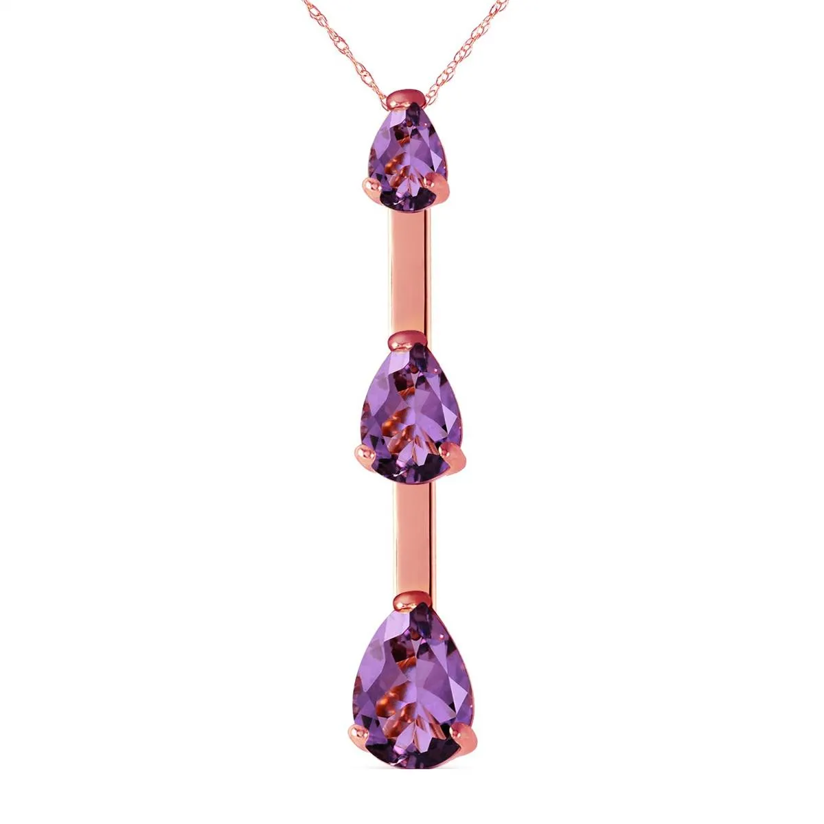 14K Solid Rose Gold Natural Purple Amethyst Necklace Certified