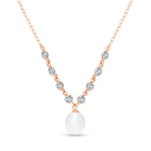 14K Solid Rose Gold Necklace w/ Natural Aquamarine & Pearl