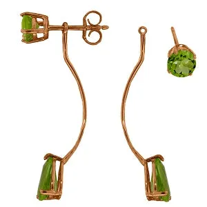 14K Solid Rose Gold Stud & Drops Earrings w/ Natural Peridots