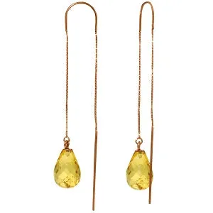 14K Solid Rose Gold Threaded Dangles Earrings Citrine Certified