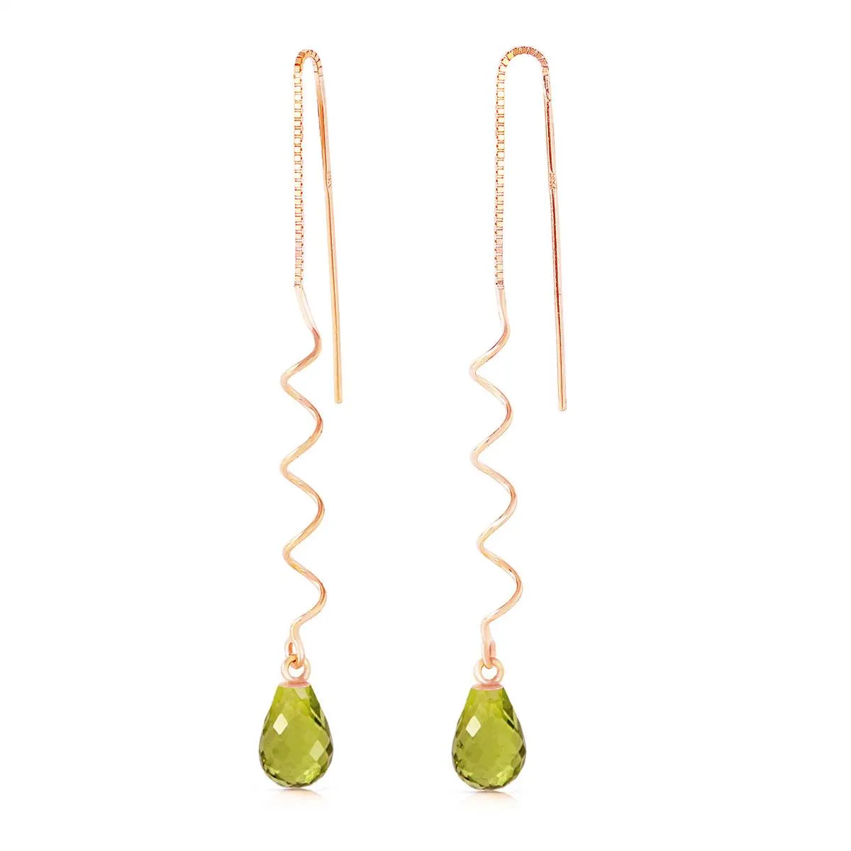 14K Solid Rose Gold Threaded Dangles Earrings Peridot