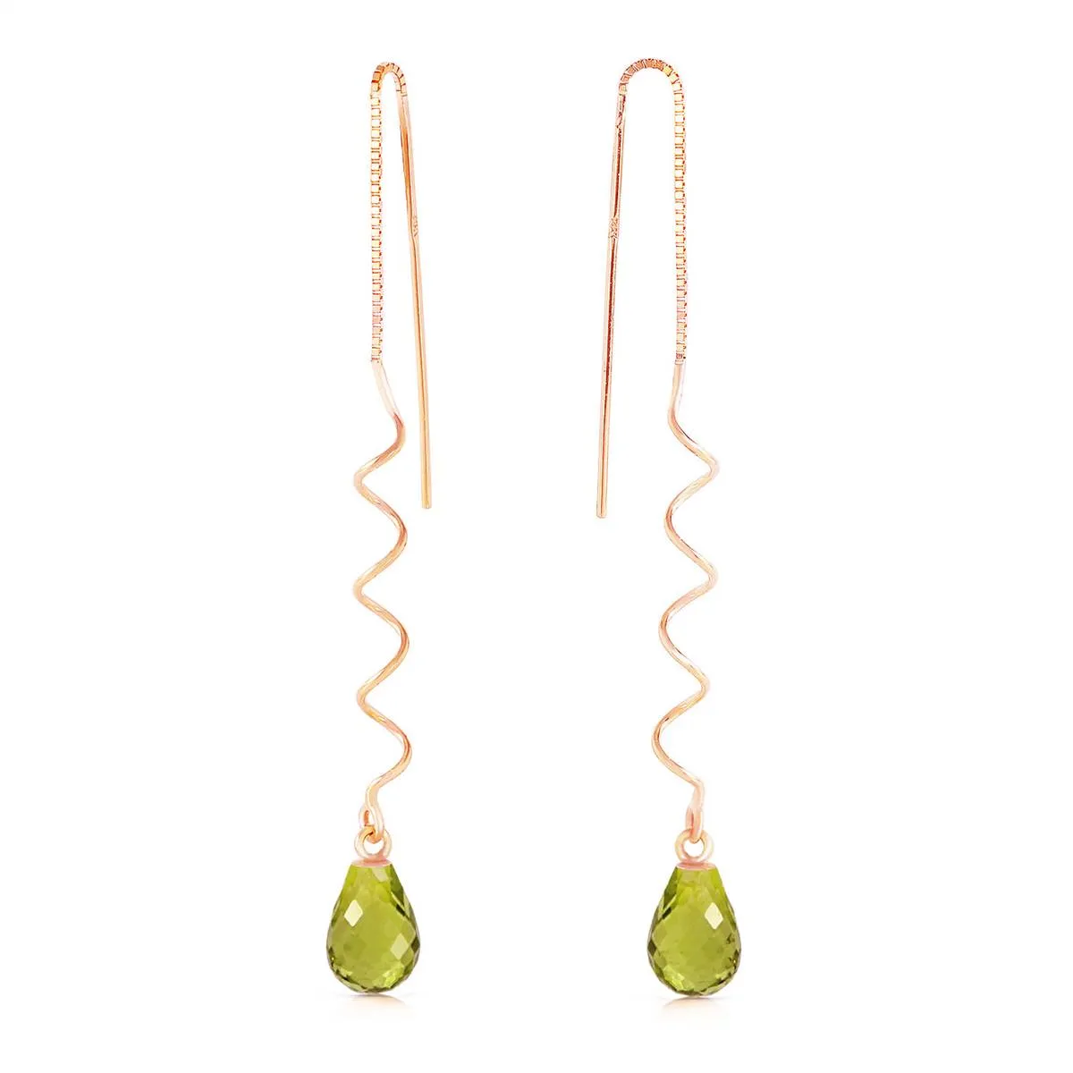 14K Solid Rose Gold Threaded Dangles Earrings Peridot