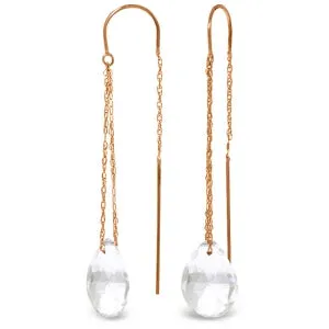 14K Solid Rose Gold Threaded Dangles Earrings Rose Topaz