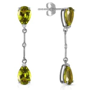 14K Solid White Gold Diamonds & Peridots Dangling Earrings