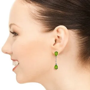 14K Solid White Gold Diamonds & Peridots Dangling Earrings