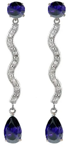 14K Solid White Gold Earrings w/ Natural Diamonds & Sapphires