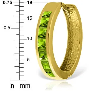 14K Solid Yellow Gold Hoop Huggie Earrings w/ Peridots