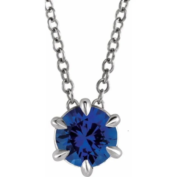 14K White 4 mm Lab-Grown Blue Sapphire Solitaire 16-18" Necklace