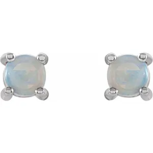 14K White 4 mm Natural White Opal Earrings