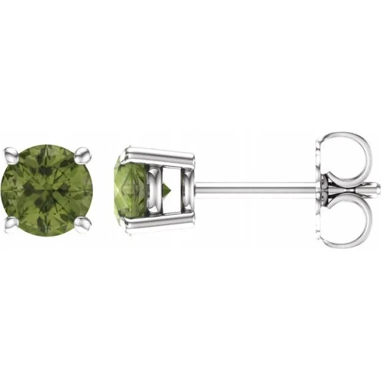 14K White 5 mm Natural Peridot Stud Earrings with Friction Post