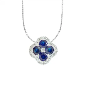 14K White Gold 0.26Ct (4) Sapphires, 0.05Ct (25) Diamond Necklace