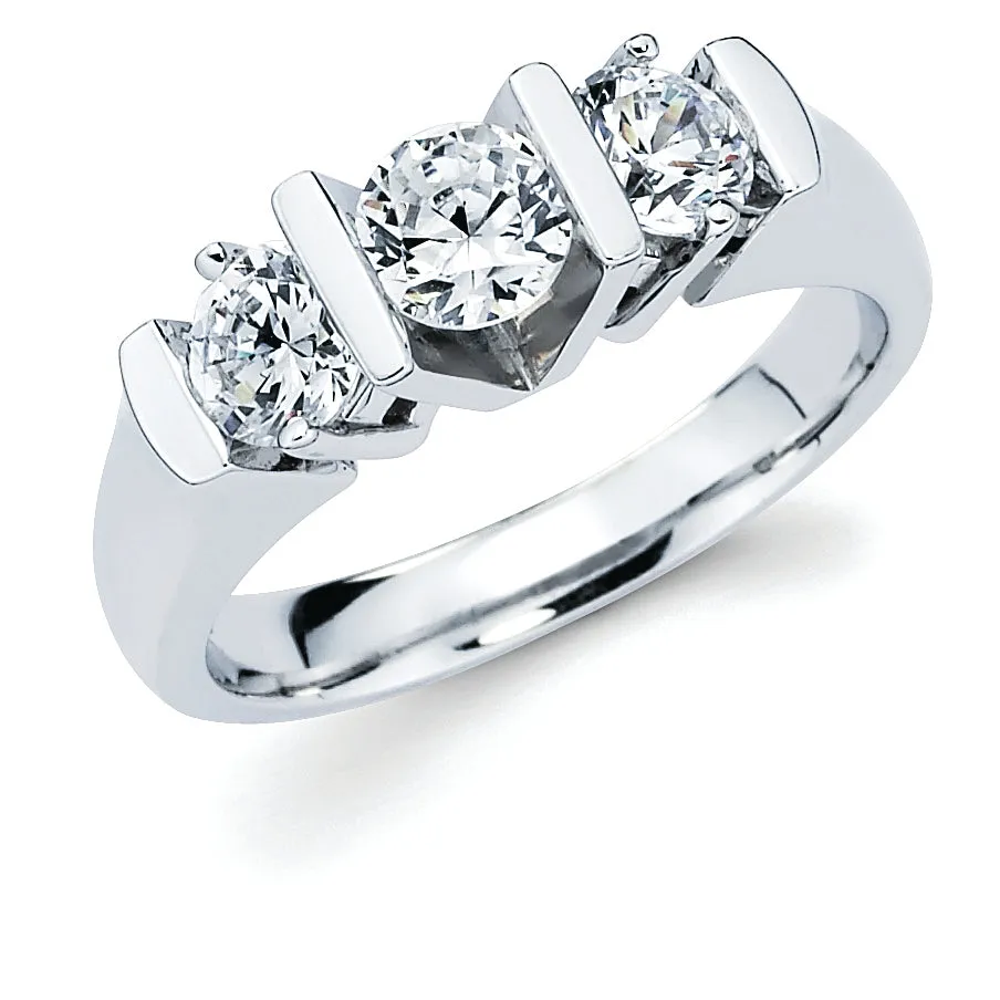 14K White Gold Channel Set 3 Diamond Ring