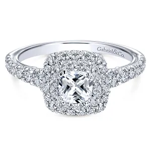 14k White Gold Cushion Cut Double Halo