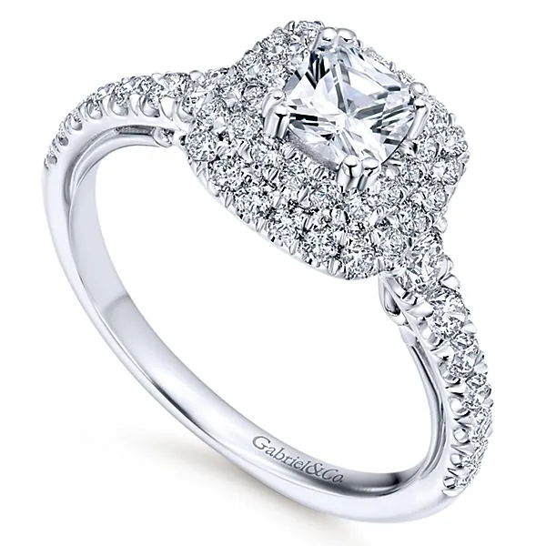 14k White Gold Cushion Cut Double Halo