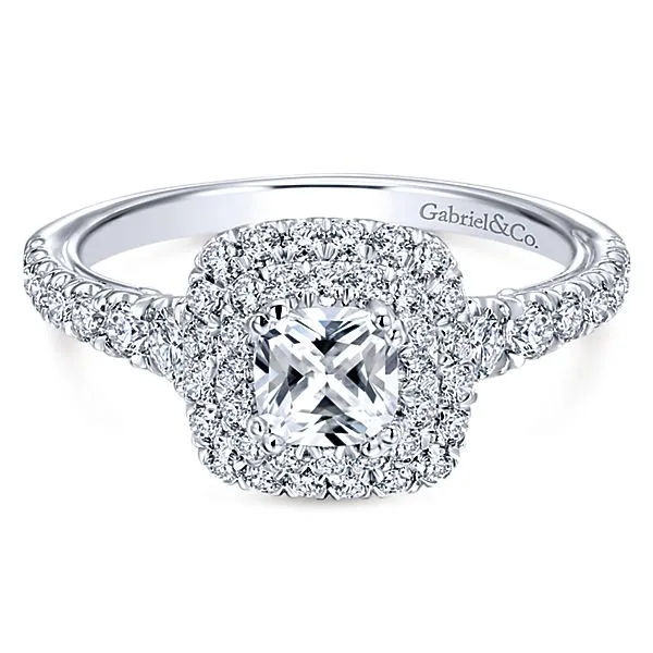 14k White Gold Cushion Cut Double Halo