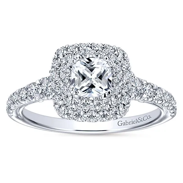 14k White Gold Cushion Cut Double Halo