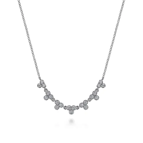 14K White Gold Diamond Droplet Link Necklace