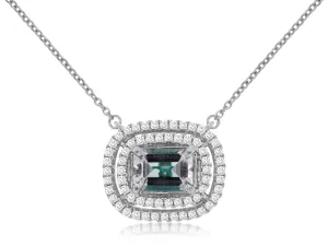 14K White Gold East to West Aquamarine and Diamond Necklace