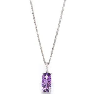 14k White Gold Emerald Cushion Cut Amethyst Necklace With Diamonds