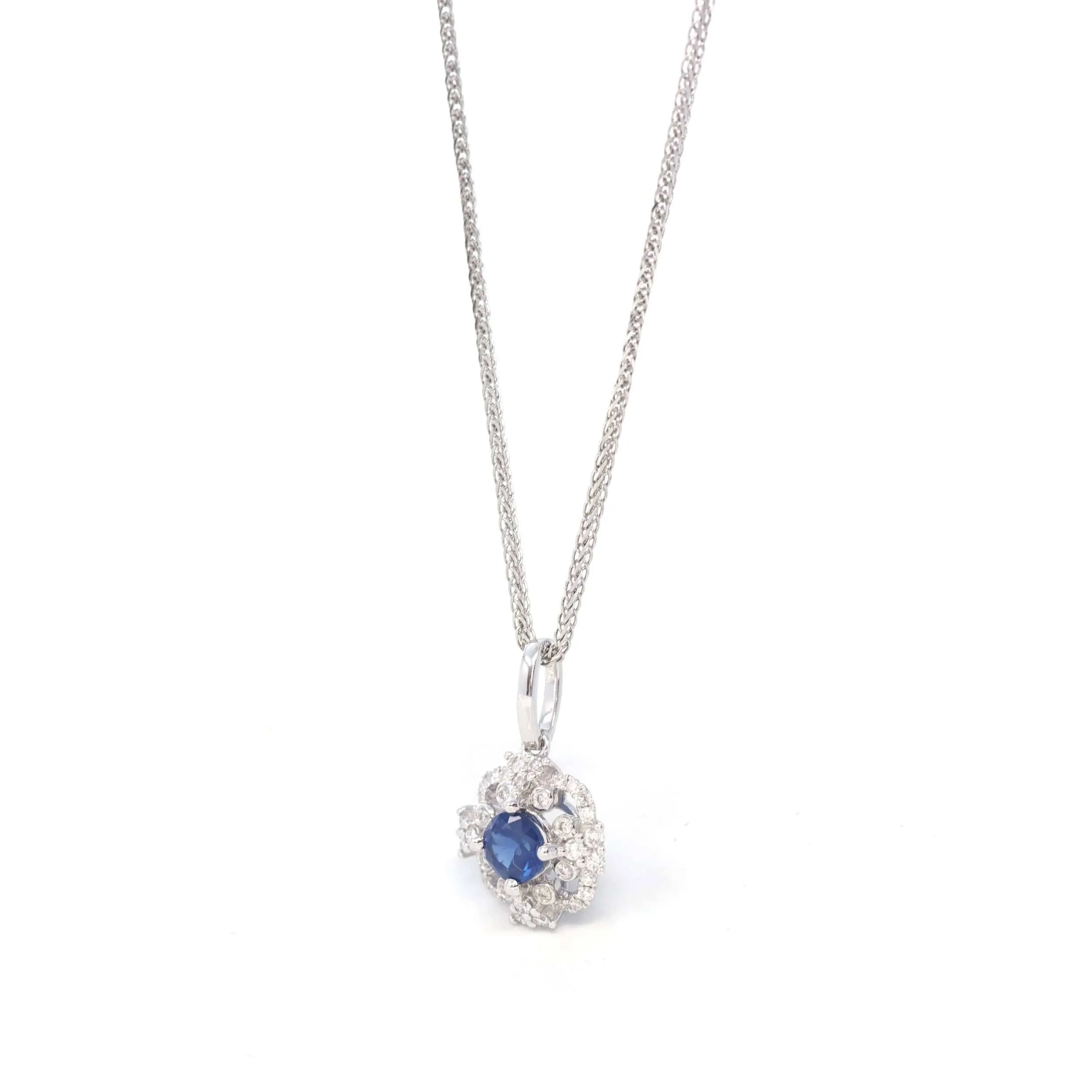 14k White Gold Natural Sapphire Necklace With Diamonds