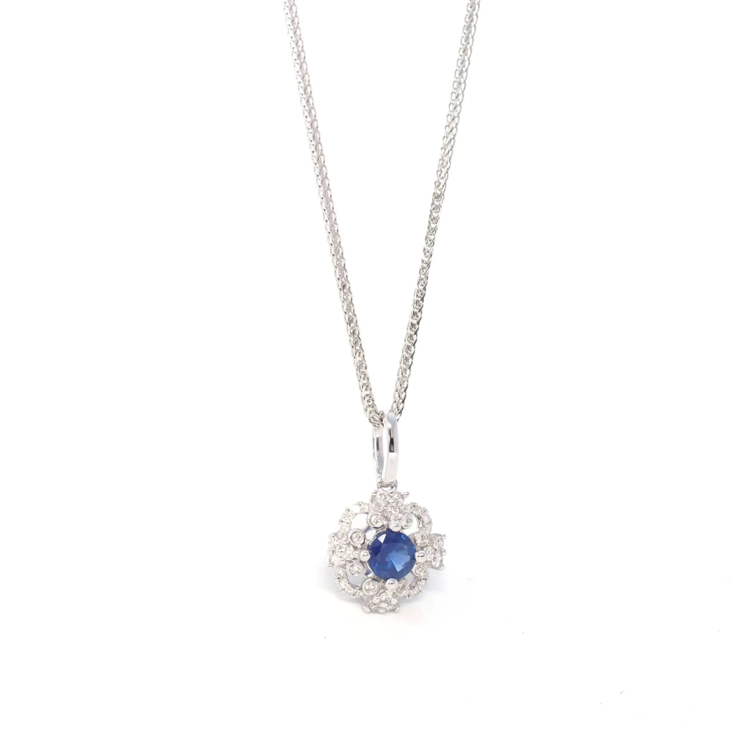 14k White Gold Natural Sapphire Necklace With Diamonds