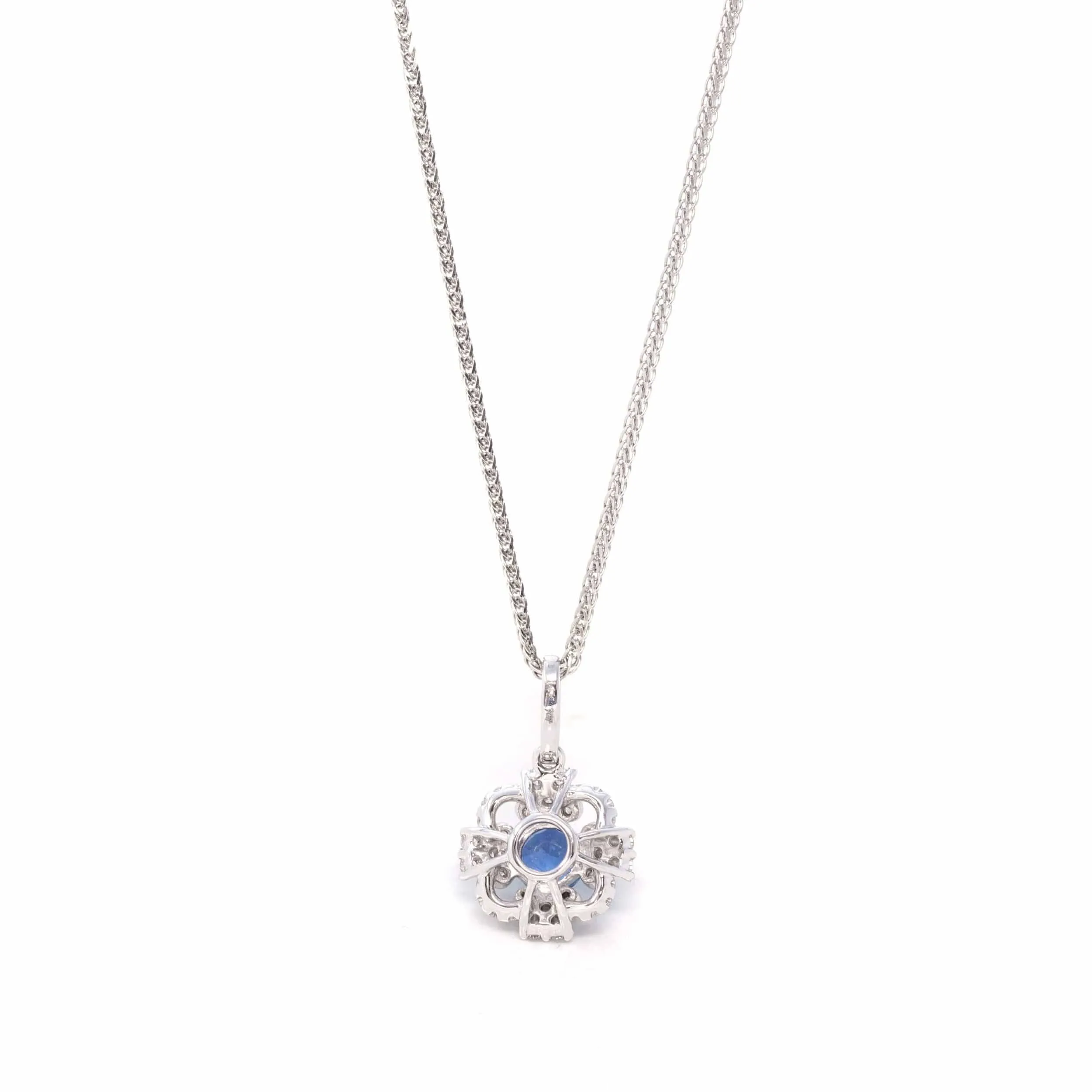 14k White Gold Natural Sapphire Necklace With Diamonds