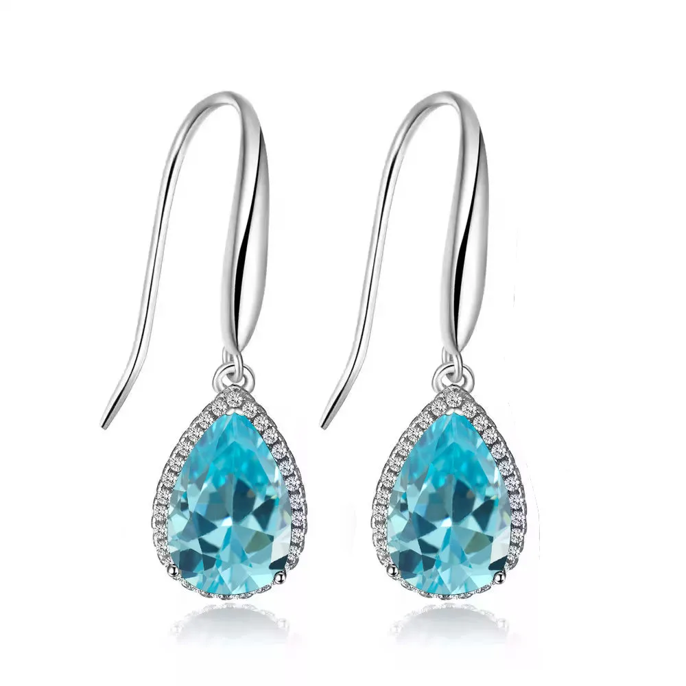 14k White Gold Plated 2 Ct Created Aquamarine CZ Teardrop Earrings