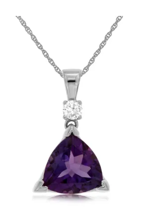 14k white gold trillion amethyst and diamond accent 18" necklace