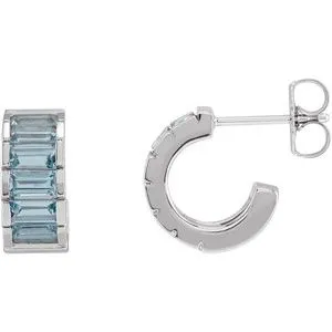 14K White Natural Aquamarine Huggie Earrings