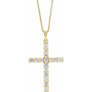 14K Yellow 1/2 CTW Lab-Grown Diamond Cross 18" Necklace