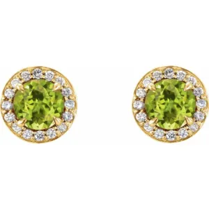 14K Yellow 5 mm Natural Peridot & 1/8 CTW Natural Diamond Earrings