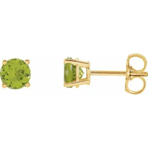 14K Yellow 5 mm Natural Peridot Stud Earrings