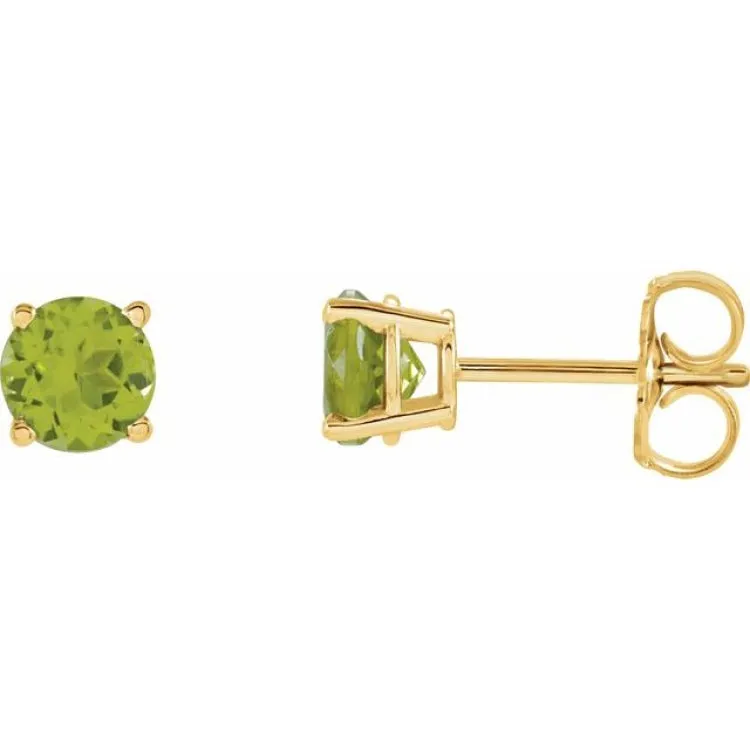 14K Yellow 5 mm Natural Peridot Stud Earrings