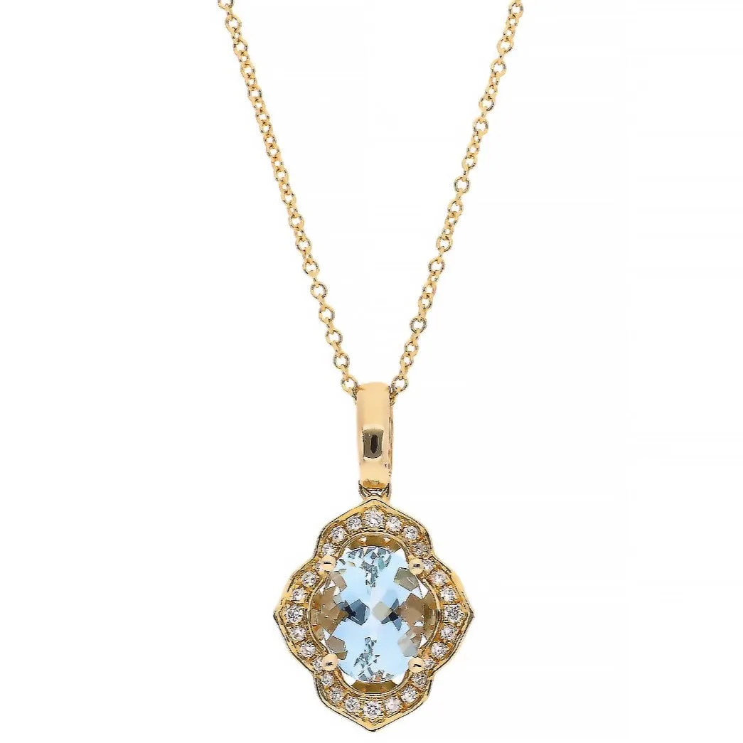 14K Yellow Gold Aquamarine and Diamond Pendant