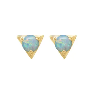 14K YELLOW GOLD AUSTRALIAN OPAL TRIANGULAR STUD EARRINGS