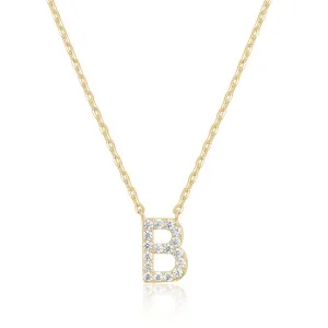 14k Yellow Gold Created White Sapphire Initial B Letter Pendant Necklace Plated