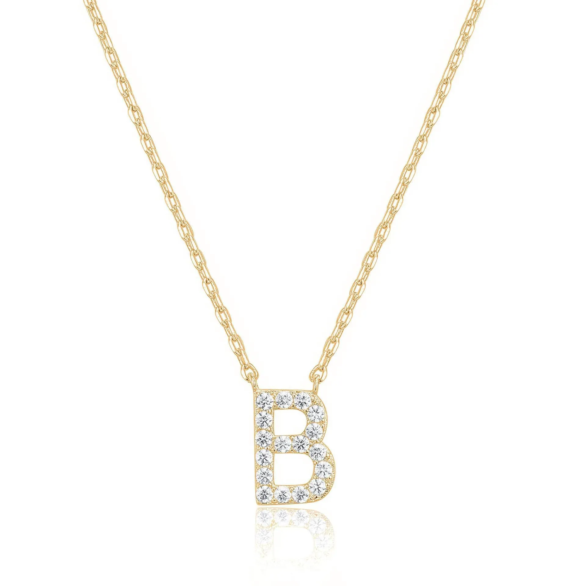 14k Yellow Gold Created White Sapphire Initial B Letter Pendant Necklace Plated