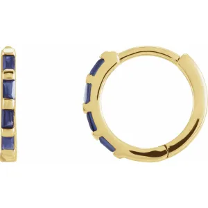 14K Yellow Gold Natural Blue Sapphire Huggie Earrings