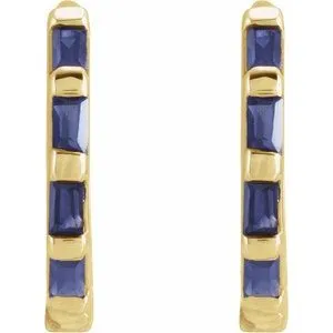 14K Yellow Gold Natural Blue Sapphire Huggie Earrings