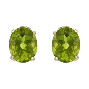 14K Yellow Gold Oval Peridot Stud Earrings