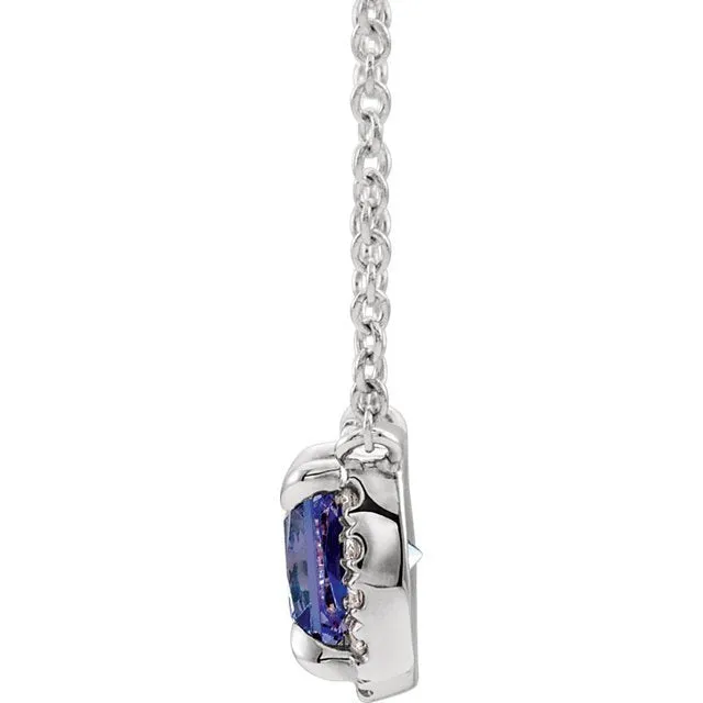 14KT GOLD 0.20 CT SAPPHIRE & .05 CTW DIAMOND HALO NECKLACE