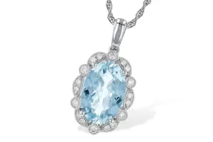 14KT White Gold Oval Aquamarine Necklace