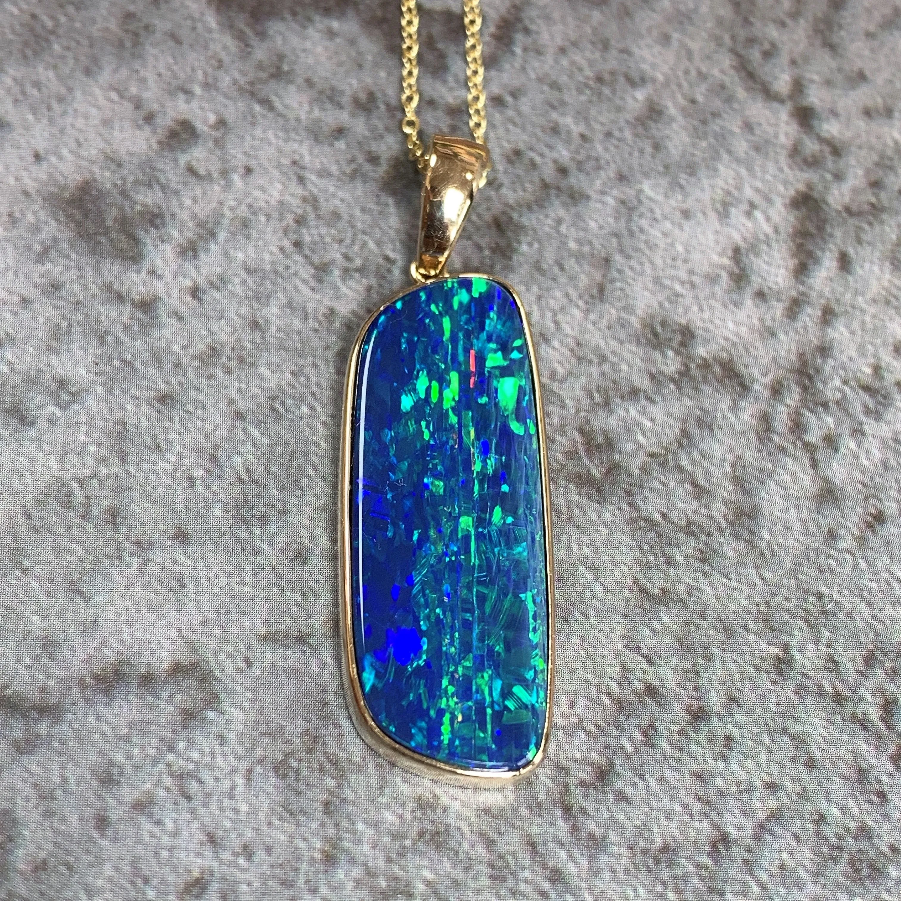 14kt Yellow Gold Australian Opal 9.41ct bezel set pendant