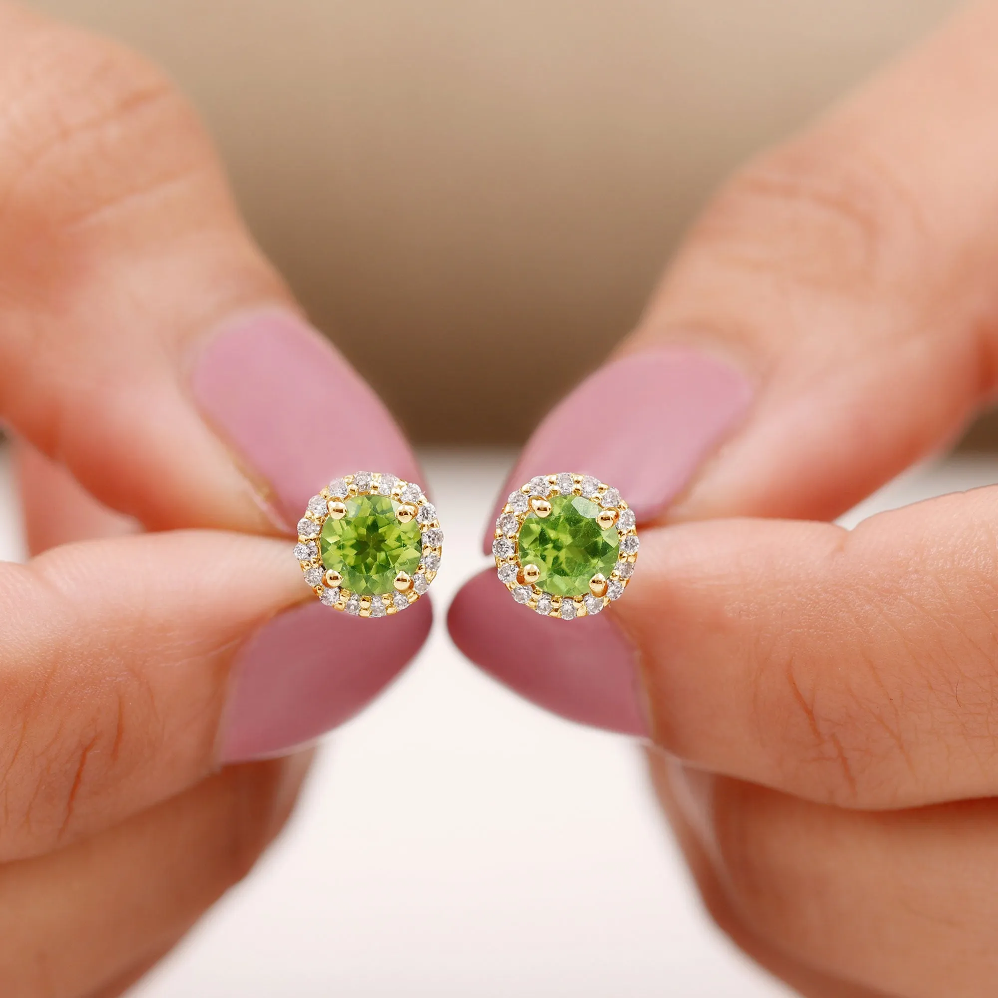 1.5 CT Classic Peridot and Diamond Halo Stud Earrings