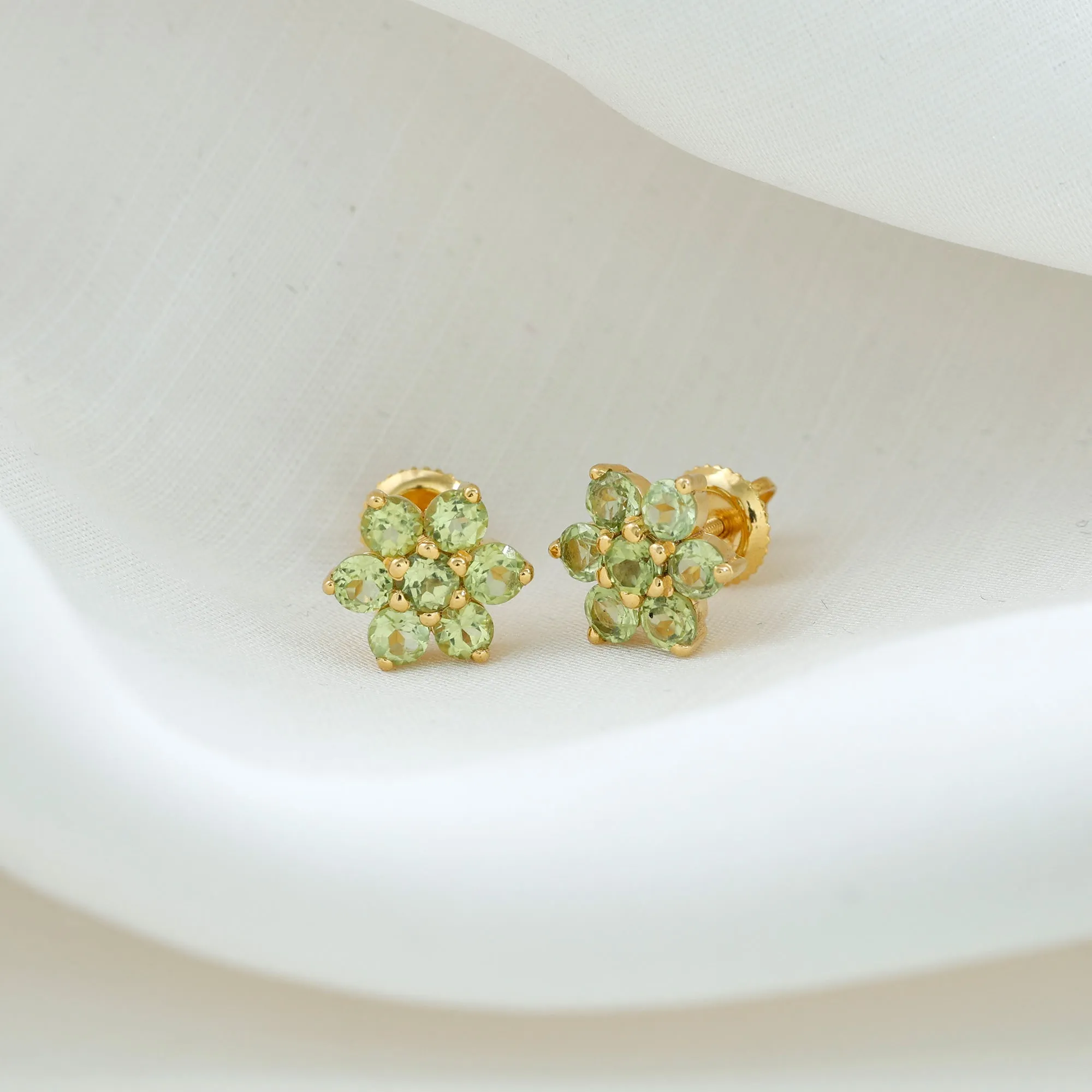 1.50 CT Peridot Floral Cluster Stud Earrings