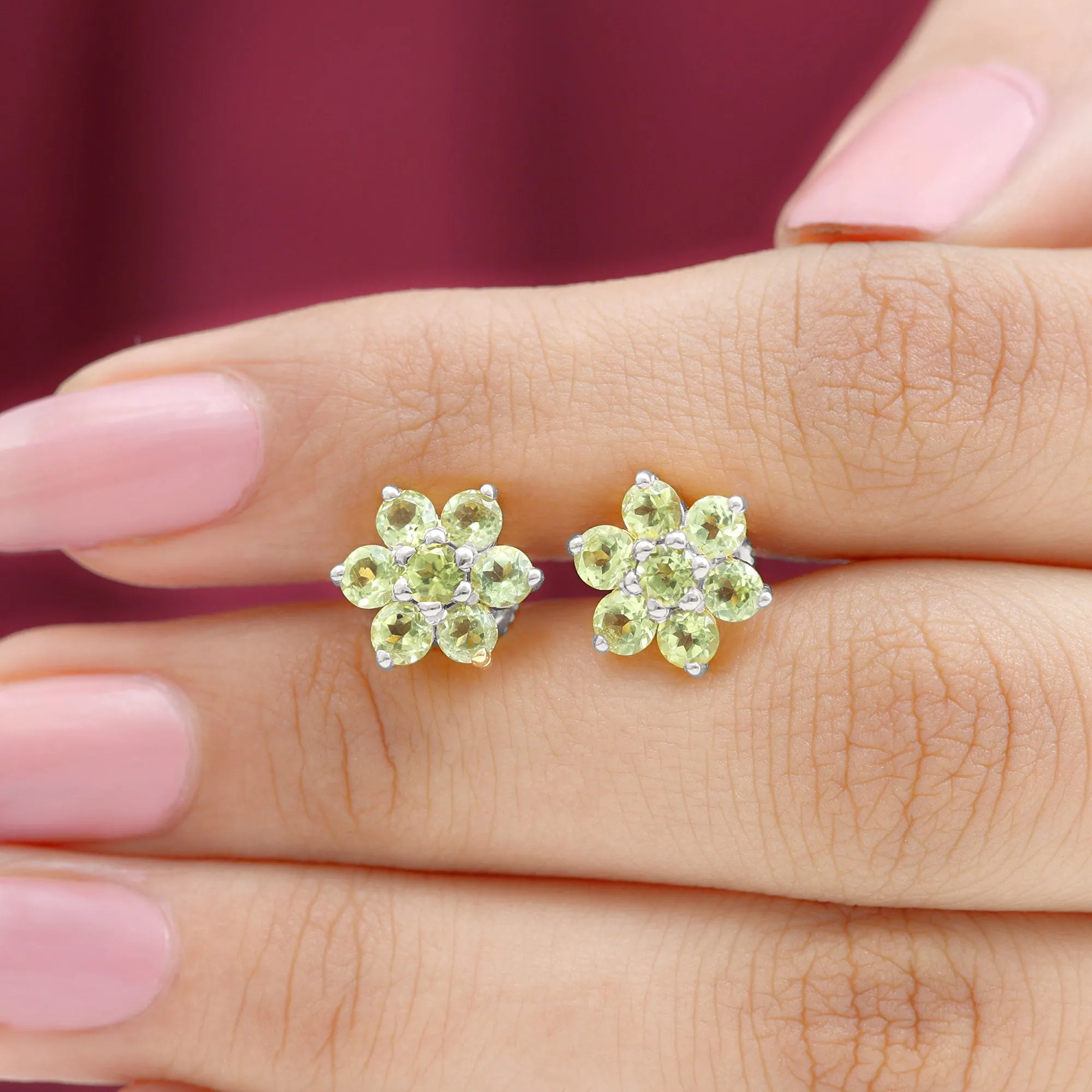 1.50 CT Peridot Floral Cluster Stud Earrings