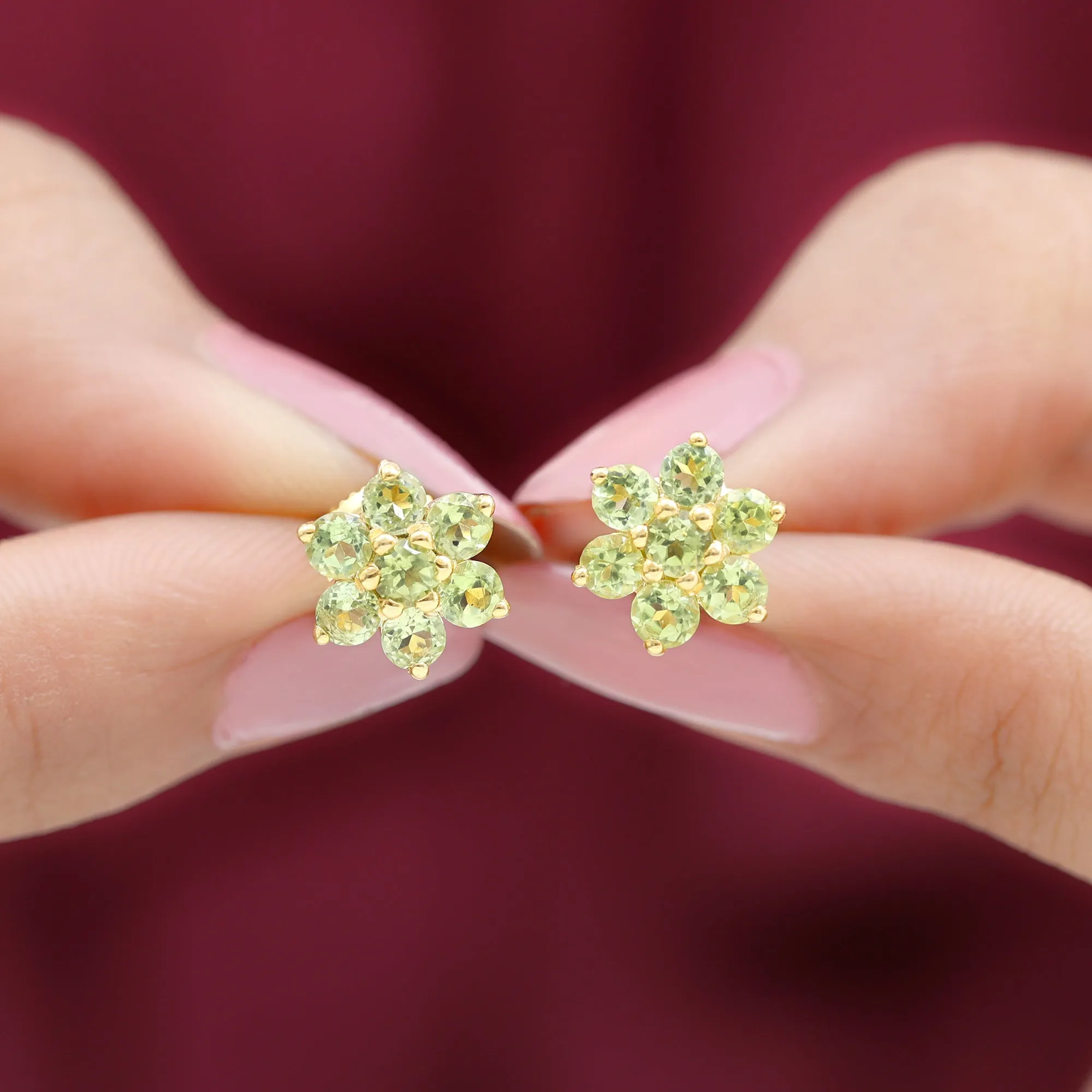 1.50 CT Peridot Floral Cluster Stud Earrings