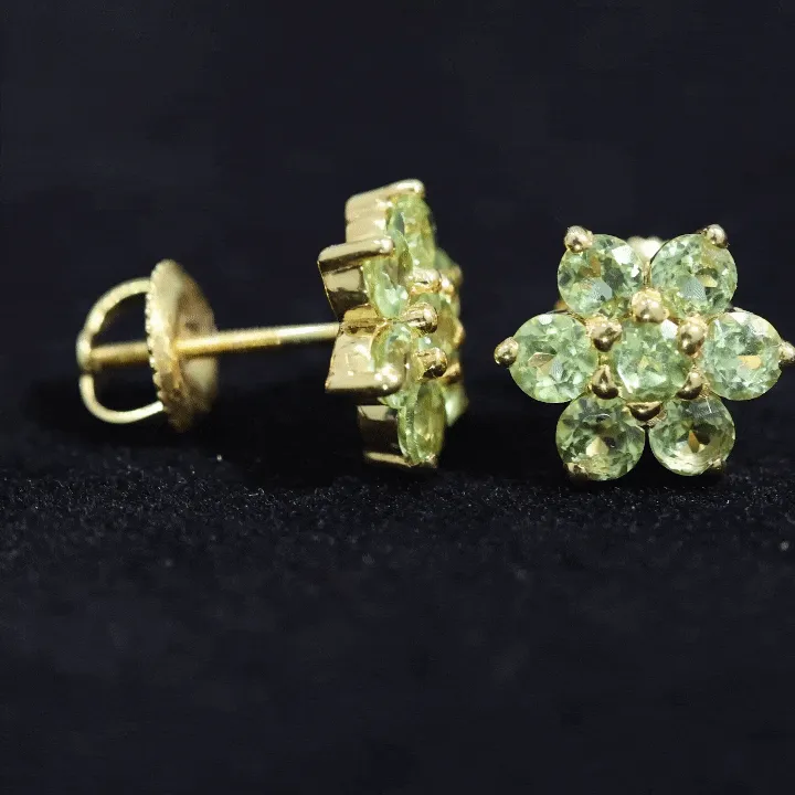 1.50 CT Peridot Floral Cluster Stud Earrings